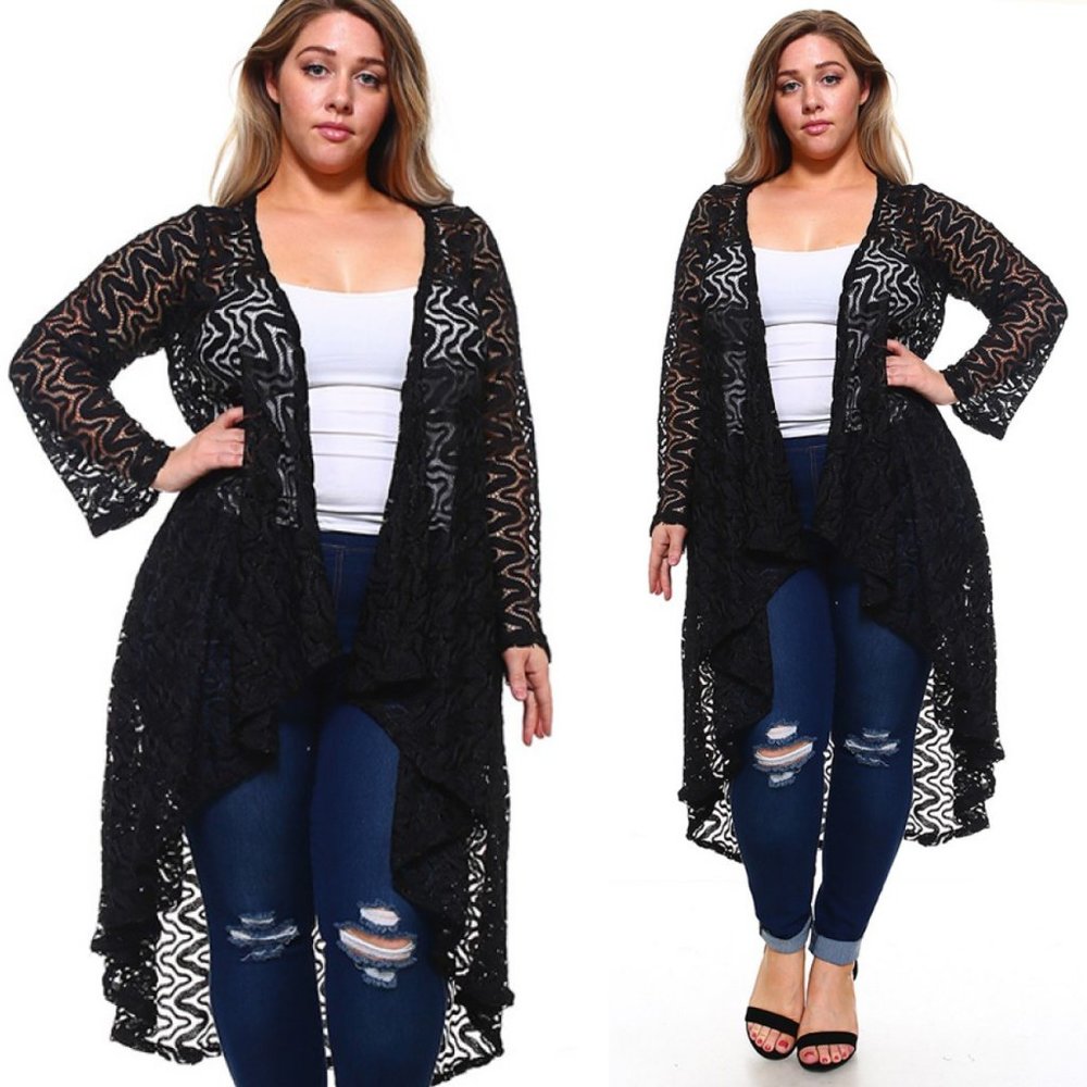 1x-6x PLUS Size Long Elegant Lace Cardigan - NEW - Picture 6 of 6